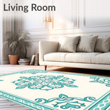Seafoam Trellis Damask Transitional Abstract(White)
