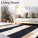 Boho Chic Black and Beige Area Abstract Stripe(Beige)