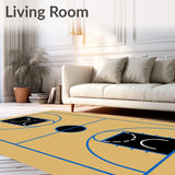 Basketball Court Brown Floor Black Key Blue Lines(Beige)