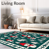 Festive Pine Tree Snowman Half Moon Doormat Holiday Welcome(Teal)