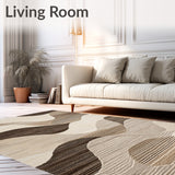Modern Casual Beige Featuring Fluid Brown Waves and Subtle Textured Motifs(Beige)
