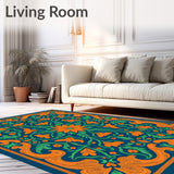 Elegant Victorian Floral Scroll with Detailed Leaf and Flower Accents (Blue)