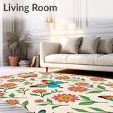 Garden with Floral Meadow Motifs Floor Covering (Pink)