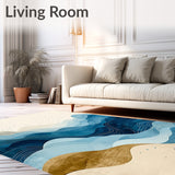 Coastal Breeze Area Abstract Beige & Blue Waves for Home(Blue)
