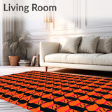 Gingham Spooky Season Accent Textile with Classic Grid Design(Orange)