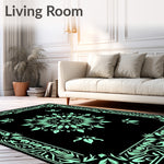 Botanical Leaf Medallion with Intricate Vine Border Design (Black) - ODIKA