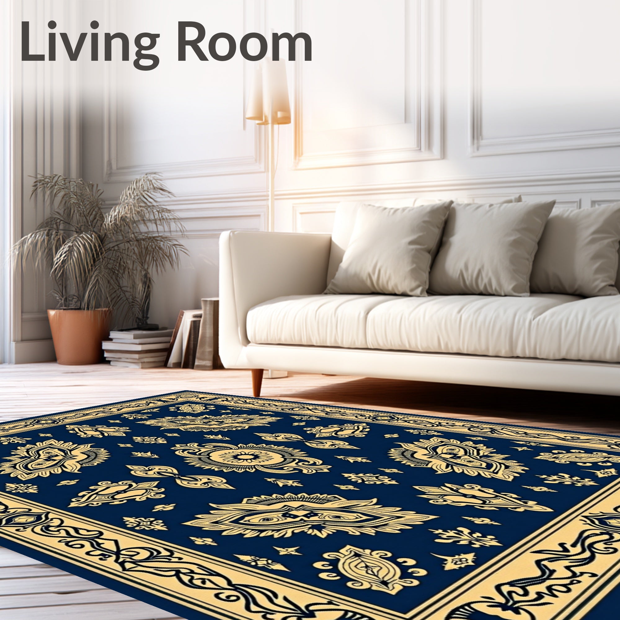 Oriental Paisley Medallion Non Slip Vintage Boho Design (Blue) - ODIKA