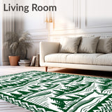 Nordic Village Patterned Featuring Interlocking Snowy Landscape Scenes(Green)