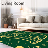 Whimsical Feline Outline with Festooned String Lights and Accents(Green)
