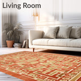 Terracotta Sunset Area Beige Geometric Weave(Red)