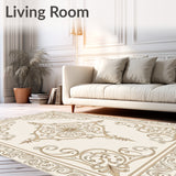 Elegant Swirl Medallion Textured Anti Slip Decorative Floor(Beige)