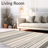 Boho Chic Area with Tribal Inspired Stripes and Muted Sand Accents(Gray)