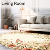 Beige Floral Decor Low Pile Spring Bloom Design(Beige)