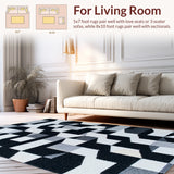 Ultra Soft Area Rug, Non Slip, Stain Resistant, Washable Area Rugs for Living Room, Bedroom, Modern Geometric Non-Shedding(Black)