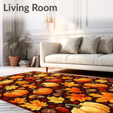 Fall Foliage & Pumpkins Area Rug Happy Fall all Design(Brown)