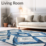 Clifton Collection Modern Geometric Floor Grey Blue(Blue)