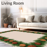 Pine Cone Doormat with Evergreen Branch Border(Green)