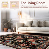 Ultra Soft Area Rug, Non Slip, Stain Resistant, Washable Area Rugs for Living Room, Bedroom, Paisley Floral Thin(Black)