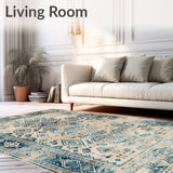 Geometric Vintage Distressed Over Dyed Beige Blue Collection(Beige)