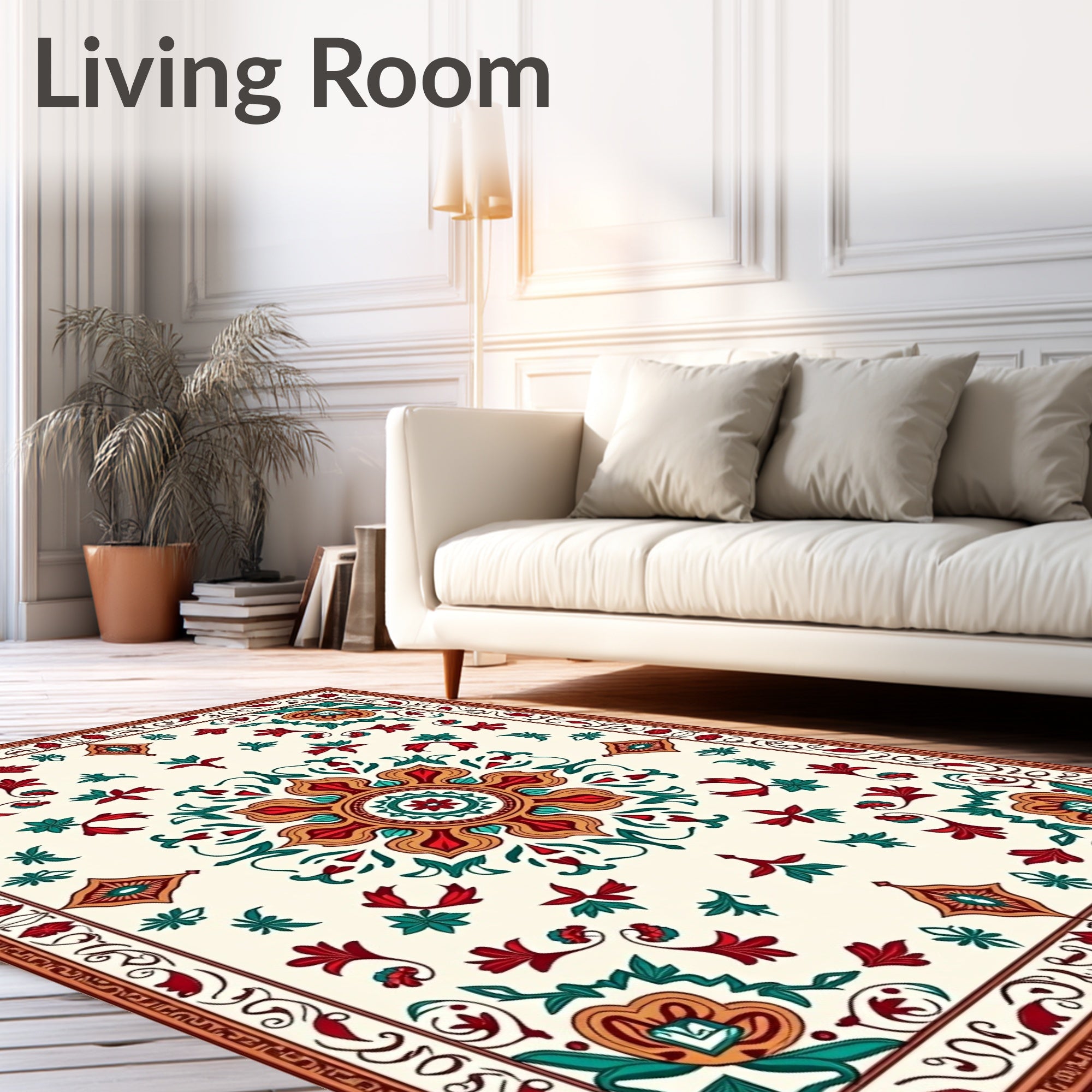 Elegant Medallion Tapestry With Intricate Floral Vine Ornamental Design (Red) - ODIKA