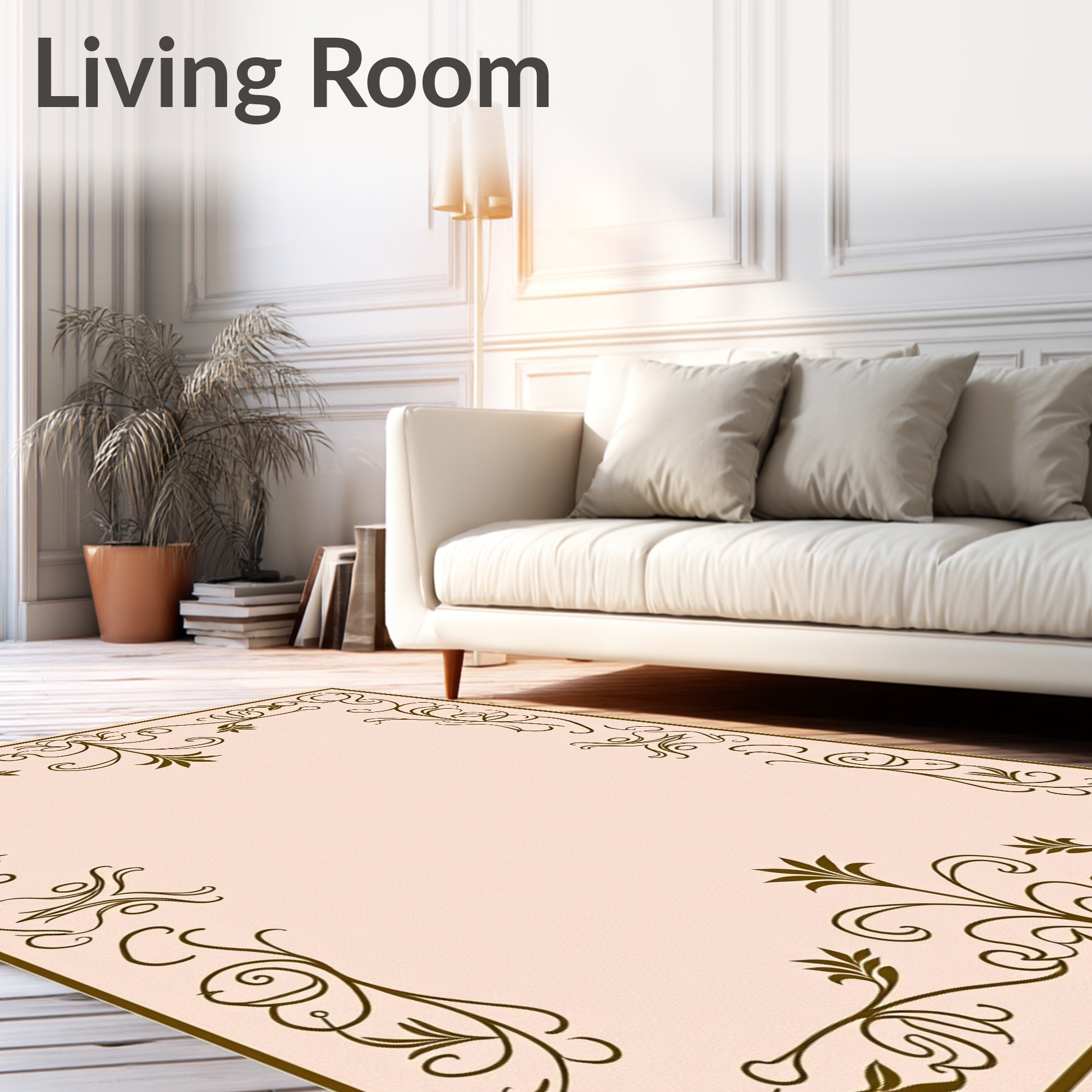 Art Nouveau Scrollwork with Elegant Flourish and Stylized Leaves (Beige) - ODIKA