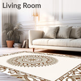 Burst Plush Floor Covering with Symmetrical Botanical Design (Brown)