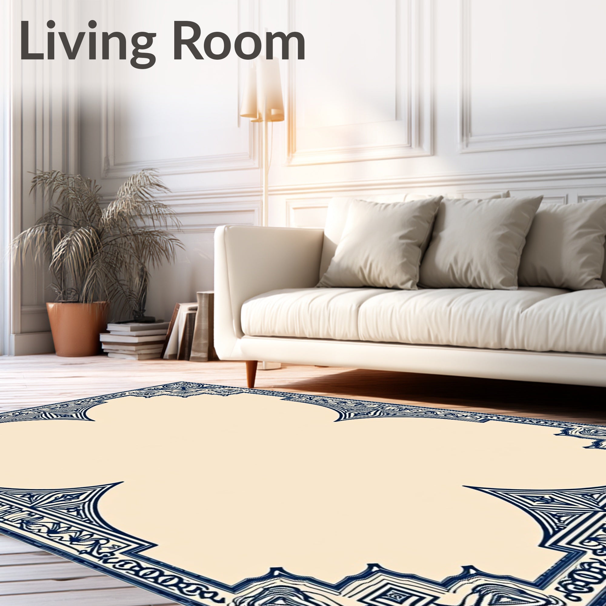 Pair of Shaped Carpets with Intricate Lace Inspired Design (Beige) - ODIKA