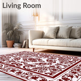 Classic Damask Featuring Elaborate Leafy Scrolls and Floral Embellishments (Red)