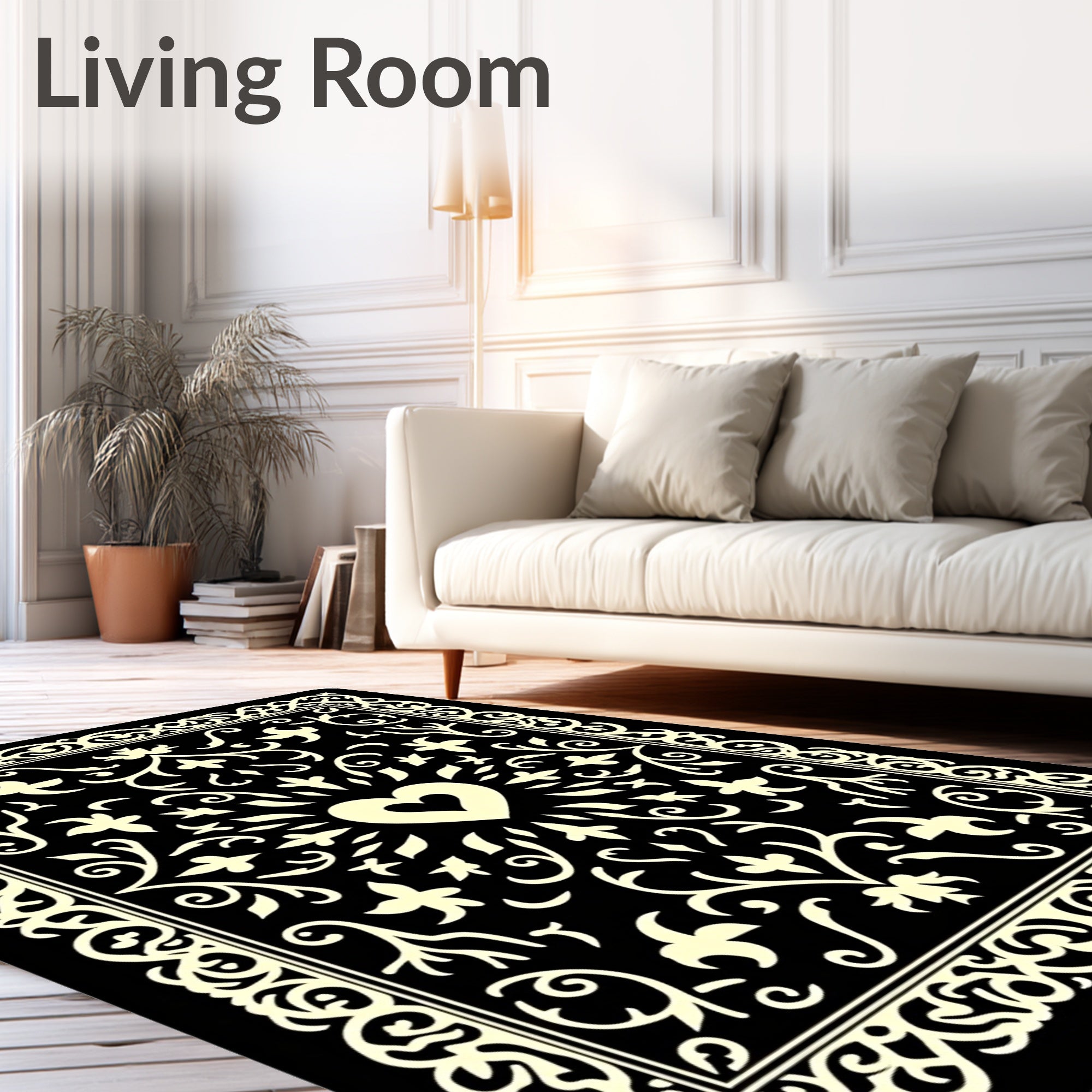 with Swirling Petal Motif and Ornate Border (Black) - ODIKA