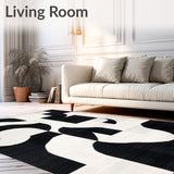 Abstract Geometric Area Rug Contemporary Black & White Pattern Mat(Black)