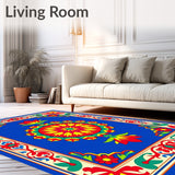 Tulip Mosaic Medallion with Vibrant Interlocking Floral Motifs(Blue)