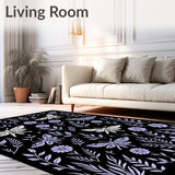 Enchanted Forest Moth Dance with Wildflowers and Delicate Ferns (Black)