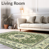 Elegant Rectangular Featuring Timeless Olive and Cream Medallion Design(Green)