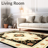 Black and Beige Oriental with Intricate Medallion Scrollwork(Beige)
