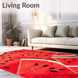 Juicy Watermelon Summer Area Rug Vibrant Red & Green Fruit Print Carpet(Red)