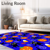 Cartoon Whimsical Black Cat Parade with Playful Halloween Motifs(Blue)