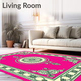 Textured Medallion Design with Ornate Floral Border (Pink)