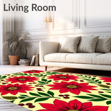 Festive Poinsettia Bloom Indoor Floor Covering with Floral Accents(Red)