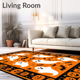 Spooky Season Welcome Rug Set Halloween Ghost & Pumpkin Entryway Carpet(Orange)