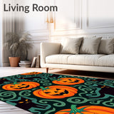 Enchanting Halloween Tapestry with Spiraled Pumpkin and Sleek Cat Silhouettes(Orange)