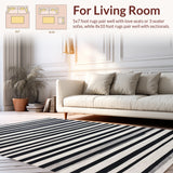 Monochrome Striped Flat Woven Floor Covering With Farmhouse Inspired Design(Gray)