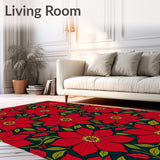 Poinsettia Bloom Vintage Christmas Low Pile Throw(Red)