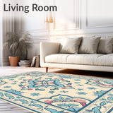 Boho Inspired Interlocking Floral Motifs with Subtle Distressed Effect(Beige)