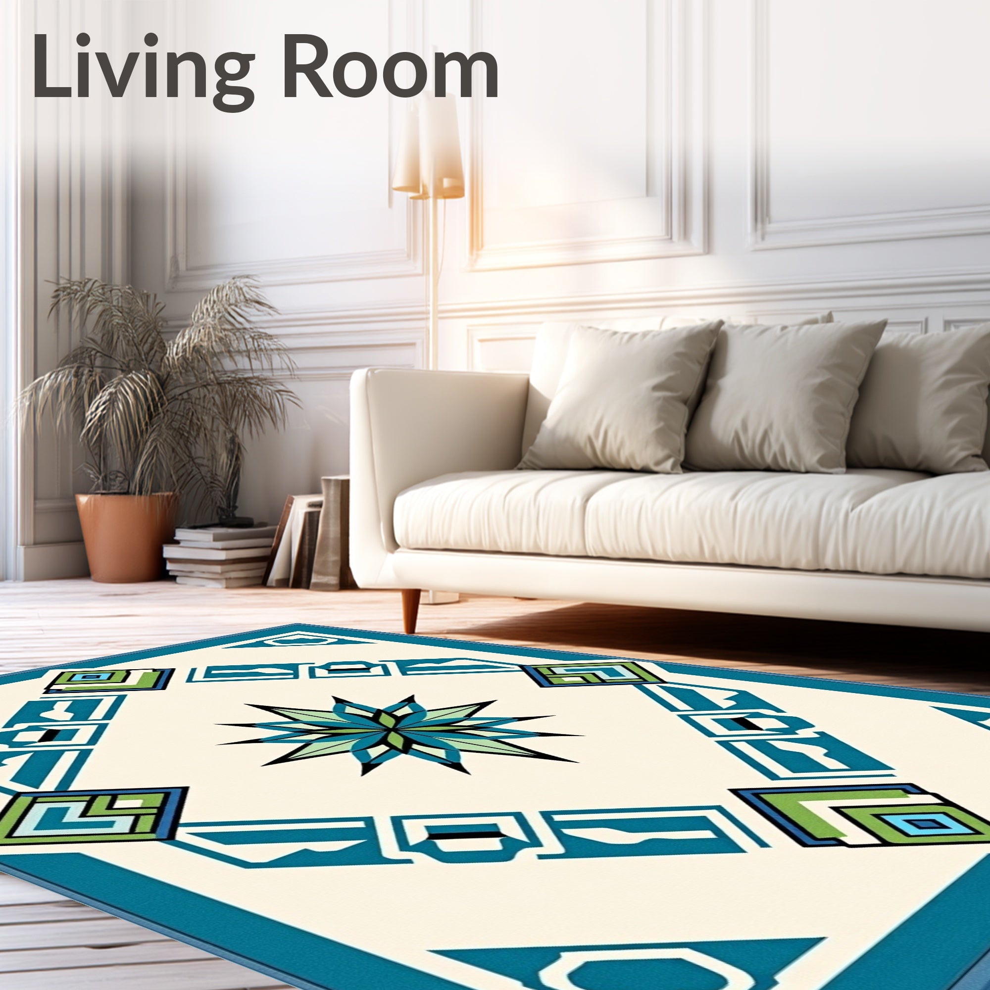 Nautical Compass Transitional Decorative Flooring (Blue) - ODIKA