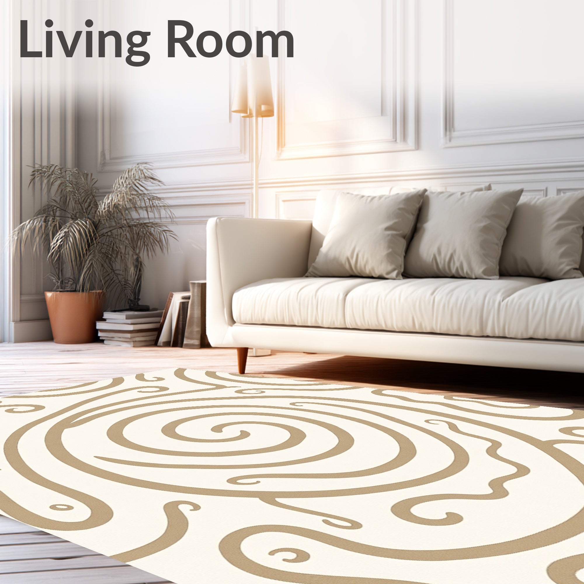 Minimalist Spiral Wave Contemporary Abstract Floor Covering (Beige) - ODIKA