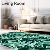 Botanical Leaf Print Fuzzy Floor with Nature Inspired Details (Green) - ODIKA