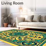 Boho Vintage Medallion Swirl Botanical Floral Emblem Motif (Yellow)