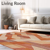 Rust Toned Area Rug with Woven Chevron Pattern and Earthy Accents(Orange)