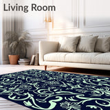 Botanical Vine Scroll Dense Modern Abstract Flowing Design (Blue)