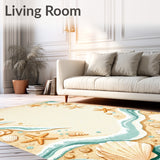 Soft Round Area Rug Beach Themed Coastal Ocean Carpet Decor(Beige)